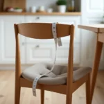Chaise standard en bois naturel avec mètre ruban sur l'assise dans une cuisine scandinave moderne