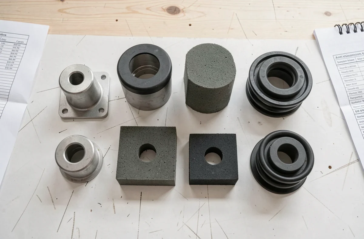 Comparatif de différents modèles de silent blocs antivibratoires pour pompe à chaleur posés sur établi