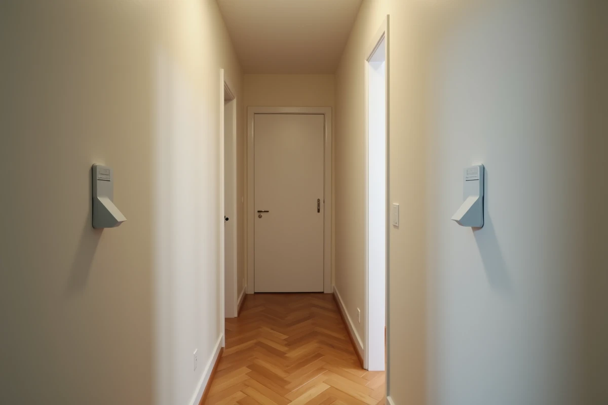 Couloir résidentiel avec deux boutons poussoirs en va-et-vient installés aux deux extrémités