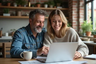 Couple de milieu d'âge dans une cuisine moderne en rénovation