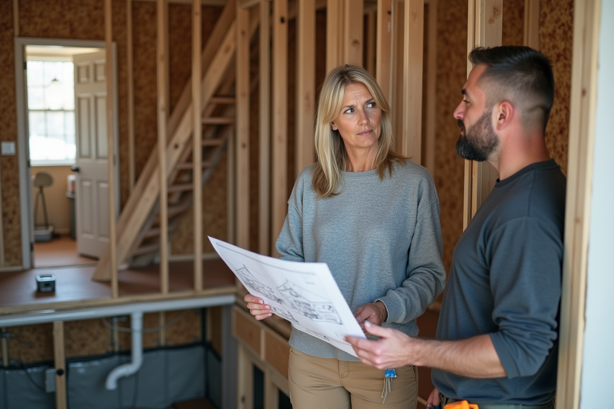 Femme discutant avec un professionnel au-dessus du sous-sol