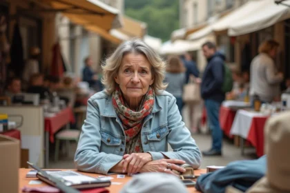 Femme frustrée au vide grenier dans Tarn et Garonne