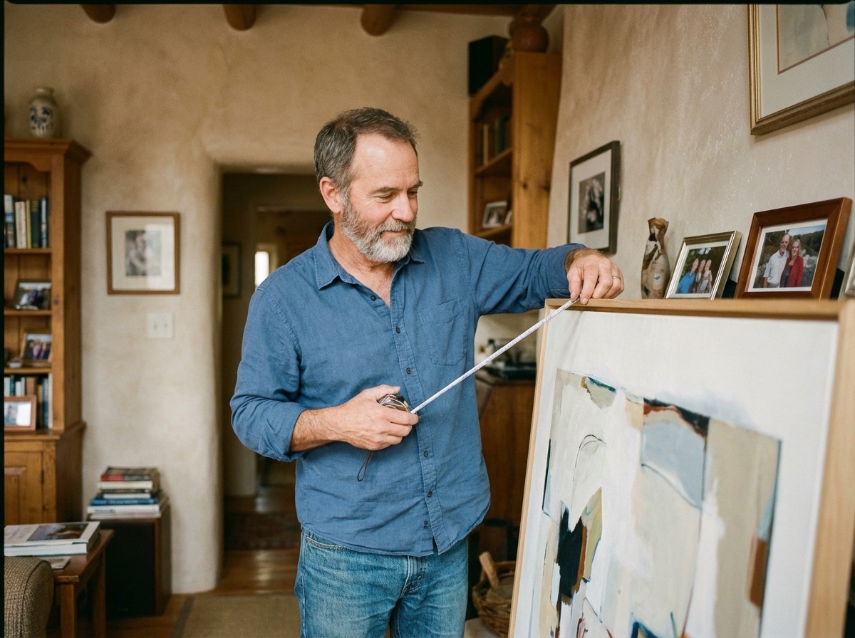 Homme mesurant une œuvre d