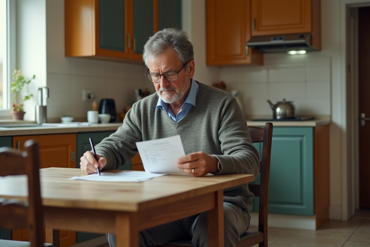 Homme d age moyen vérifiant un reçu à la table