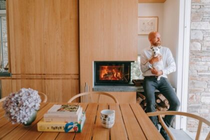 Insert de cheminée dans un intérieur chaleureux