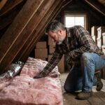 Homme inspectant l'isolation dans un grenier