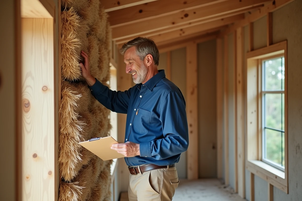 Homme inspectant l isolation naturelle dans une maison