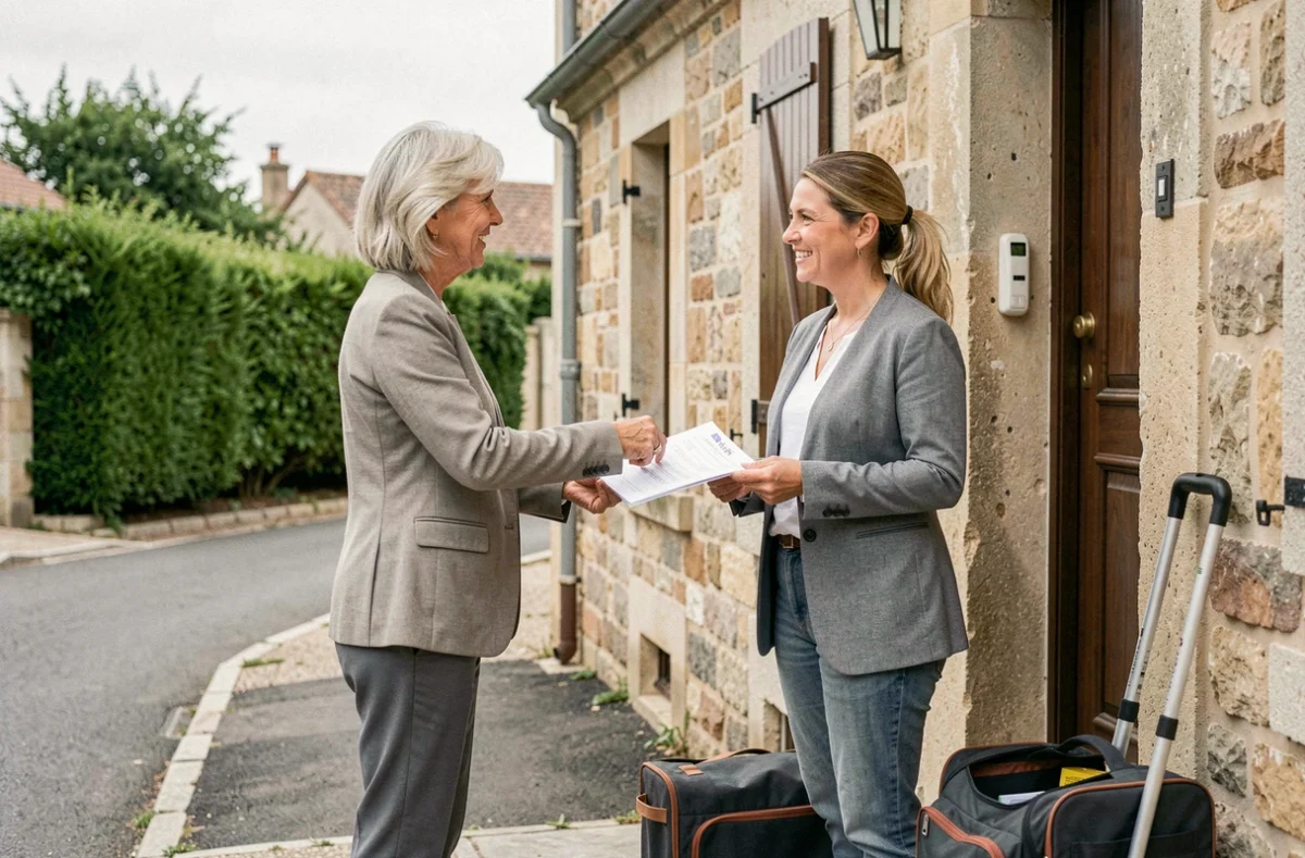 Rencontre entre une employée de maison et une cliente devant une maison du Pays de Gex pour un service de ménage