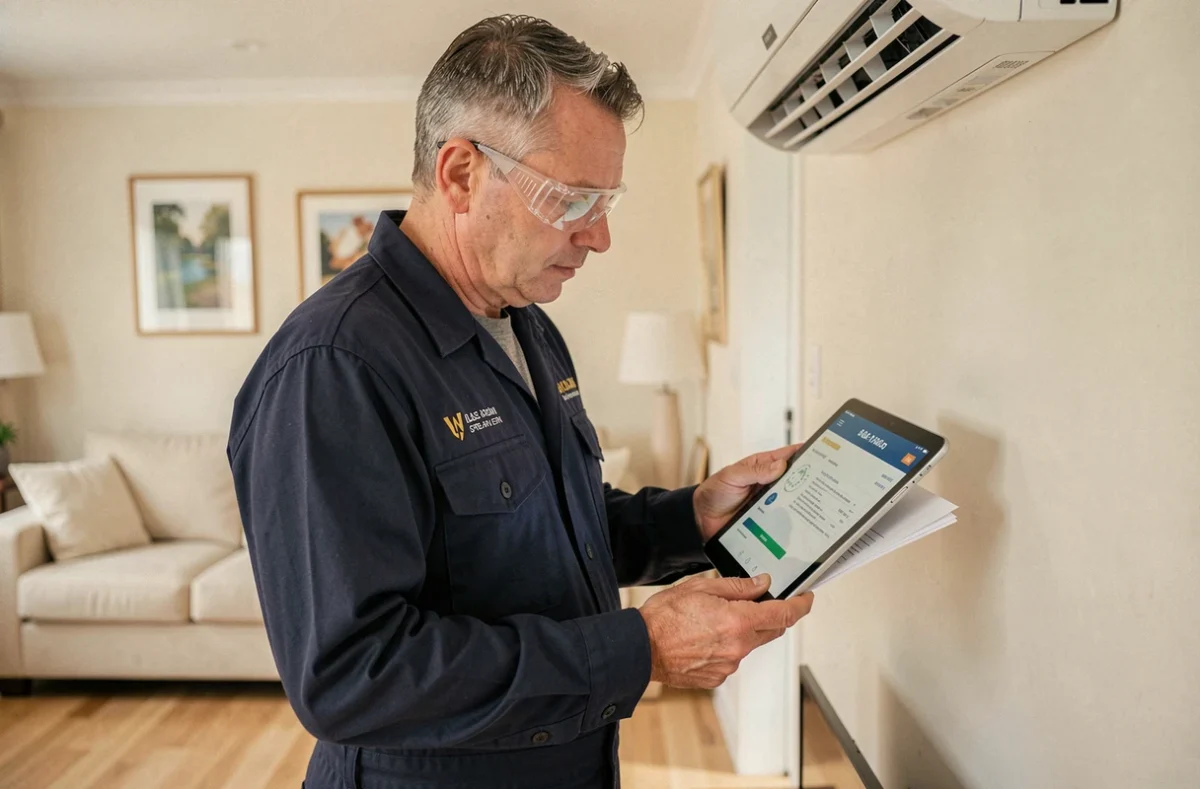 Technicien CVC consultant les aides financières pour l'installation d'une pompe à chaleur air-air